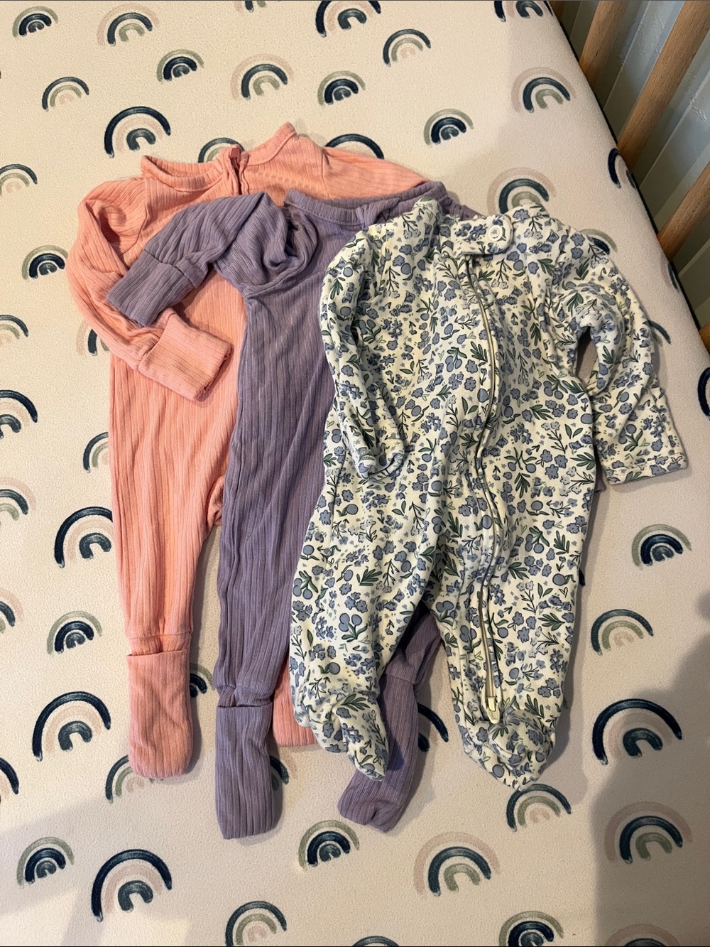 Carter's Three-Pack Footed One-Piece Sleepers in Pink, Lavender & Floral